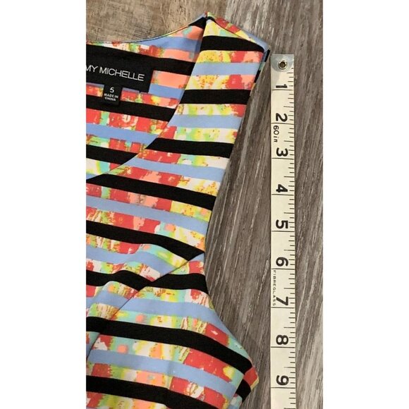 My Michelle Striped Multicolor Sleeveless Fit & Flare Dress Back Zipper Size 5 - Picture 14 of 16